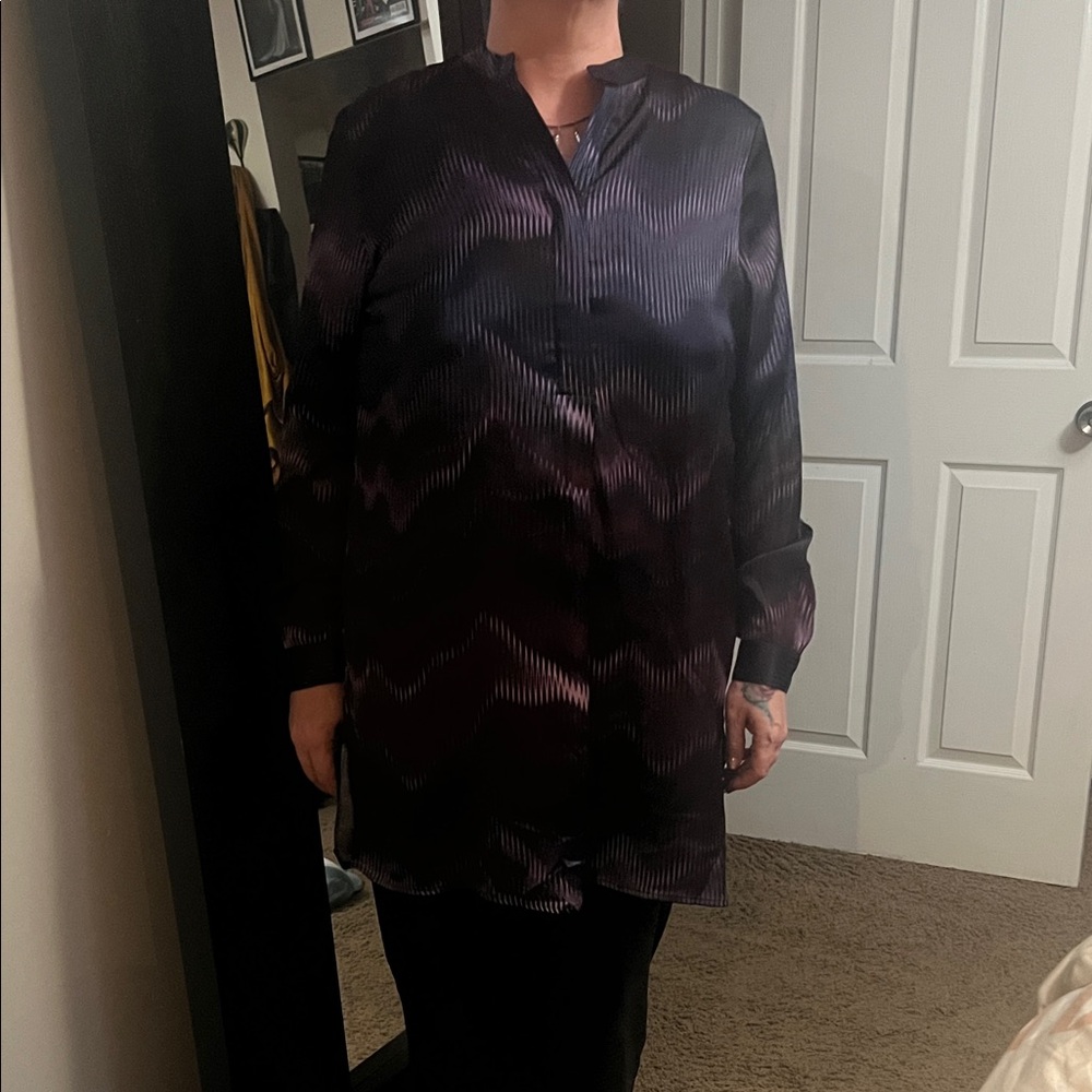 Purple wavelength long tunic satiny shirt!